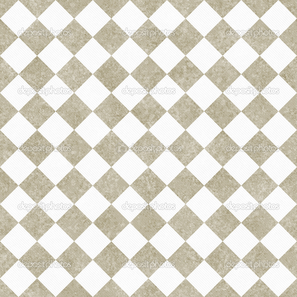 Pale Beige and White Diagonal Checkers on Textured Fabric Backgr