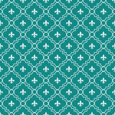 White and Dark Teal Fleur-De-Lis Pattern Textured Fabric Backgro clipart