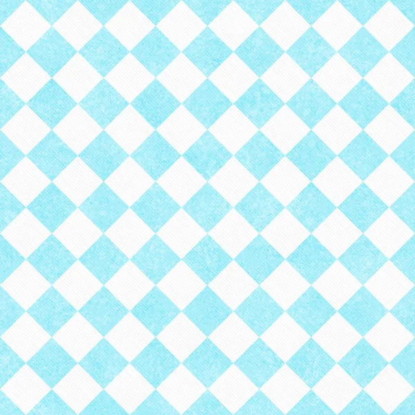 Pale Teal and White Diagonal Checkers on Textured Fabric Backgro — Stock Photo, Image