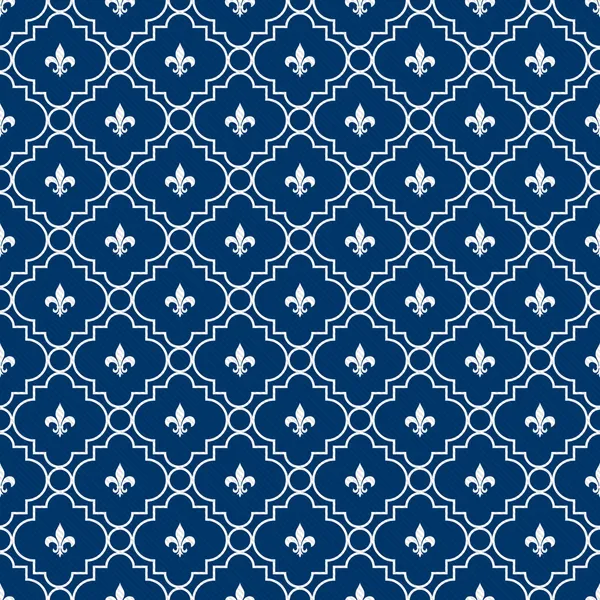 White and Blue Fleur-De-Lis Pattern Textured Fabric Background — Stock Photo, Image