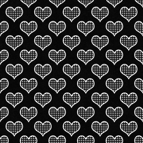 Zwarte en witte polka dot harten patroonherhaling achtergrond — Stockfoto