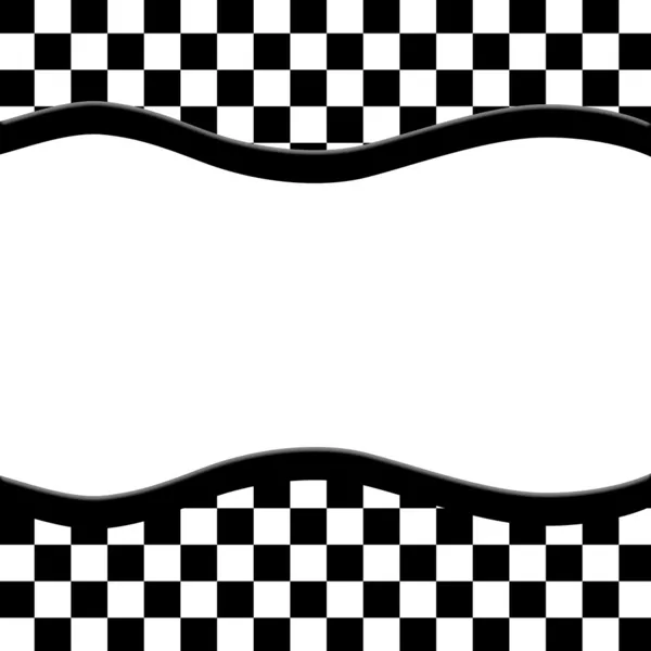 Black and White Checkered Frame with Wave Ribbon Background — Stock Photo, Image