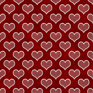 Kırmızı ve beyaz puantiyeli kalpler modeli tekrarlamak arka plan