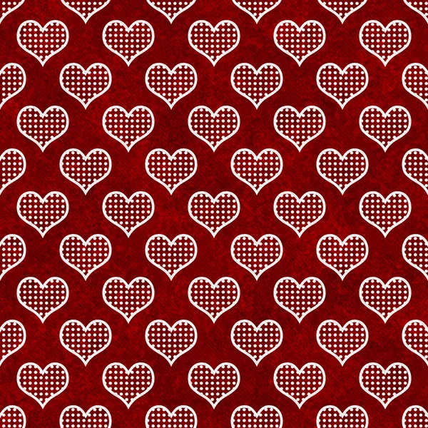 Vermelho e branco Polka Dot Hearts padrão repetir fundo — Fotografia de Stock