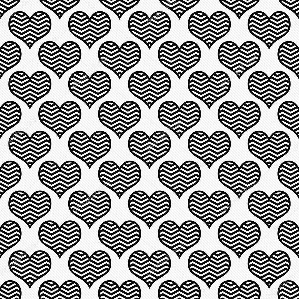 Black and White Chevron Hearts Pattern Repeat Background