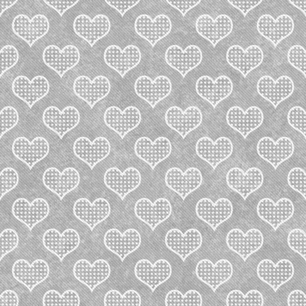 Grau und weiß gepunktete Herzen Muster wiederholen Hintergrund — Stockfoto
