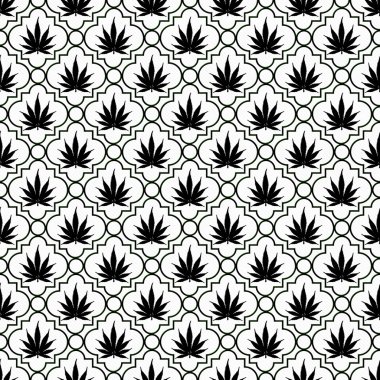 siyah-beyaz marihuana yaprağı deseni tekrar arka plan