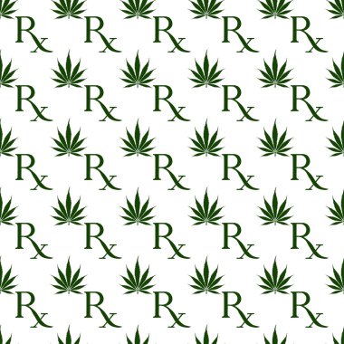yeşil ve beyaz marihuana yaprağı ve reçete sembolü desen r