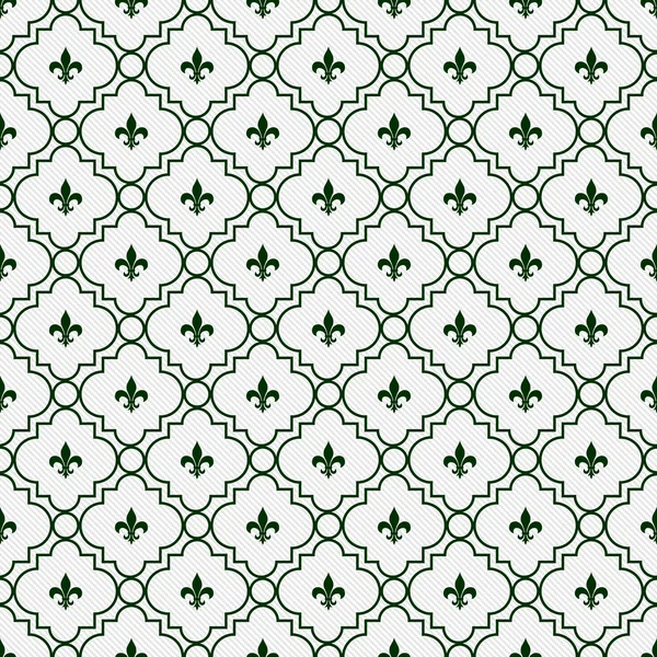 White and Dark Green Fleur-De-Lis Pattern Textured Fabric Backgr — Stock Photo, Image