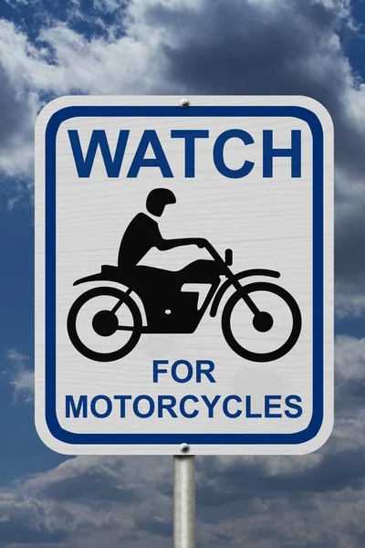 Assista para motocicletas sinal de advertência — Fotografia de Stock