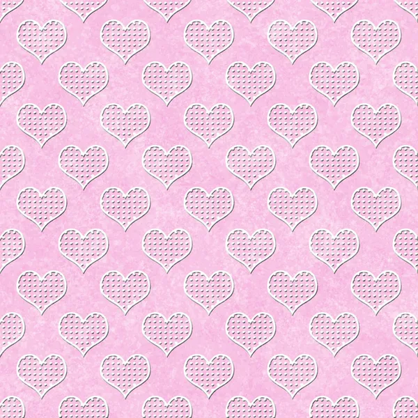 Cor-de-rosa e branco Polka Dot Hearts padrão repetir fundo — Fotografia de Stock