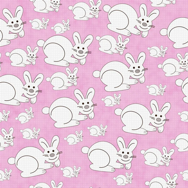 Pink and White Bunny Textured Fabric Repeat Pattern Background — Stock Photo, Image