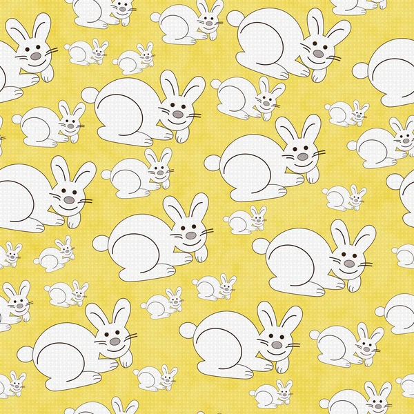 Yellow and White Bunny Textured Fabric Repeat Pattern Background — Stock Photo, Image