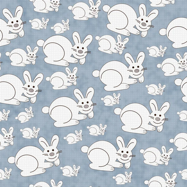 Blue and White Bunny Textured Fabric Repeat Pattern Background — Stock Photo, Image
