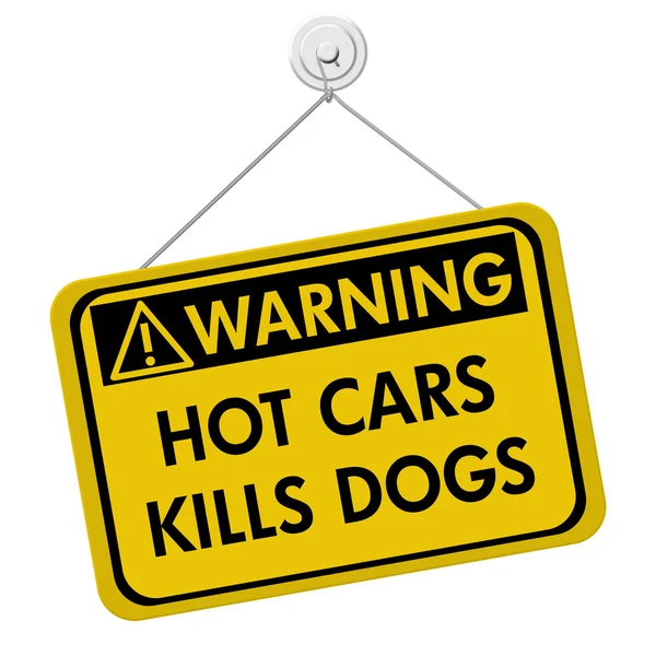 警告说，把一只狗留在停放的汽车 — 图库照片