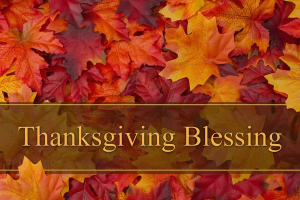 Gelukkige Thanksgiving Groet Sommige Herfstbladeren Met Tekst Thanksgiving Zegening — Stockfoto