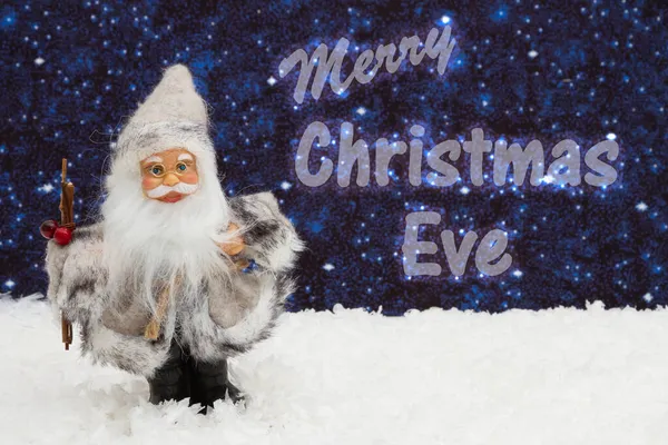 Merry Christmas Eve Greeting Happy Santa Claus Hat Snow Night — Stock Photo, Image