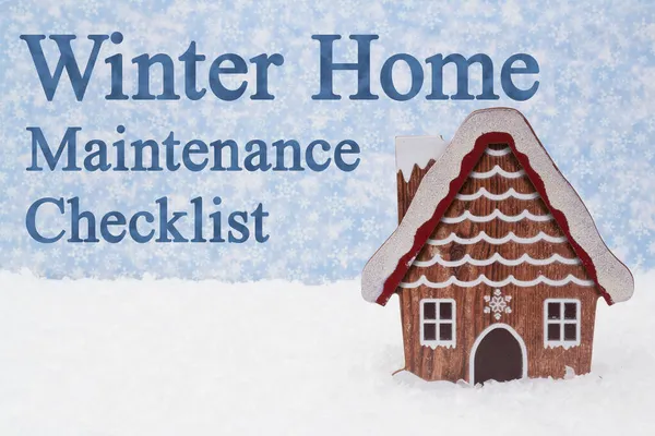 家や雪と雪の空と冬のホームメンテナンスチェックリスト — ストック写真