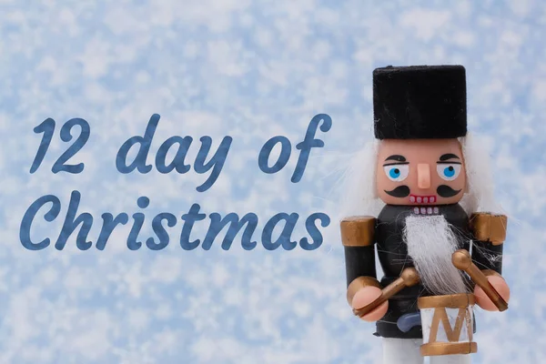 Days Christmas Message Happy Nutcracker Hat Snowy Sky — Stock Photo, Image