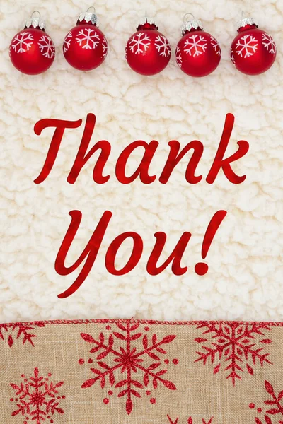 Thank You Message Red Brown Snowflake Border Ornaments Beige Sherpa — Stock Photo, Image