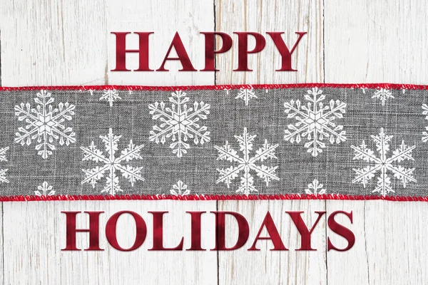 Happy Holidays Message Sign Gray White Snowflakes Weathered Wood — Stock Photo, Image