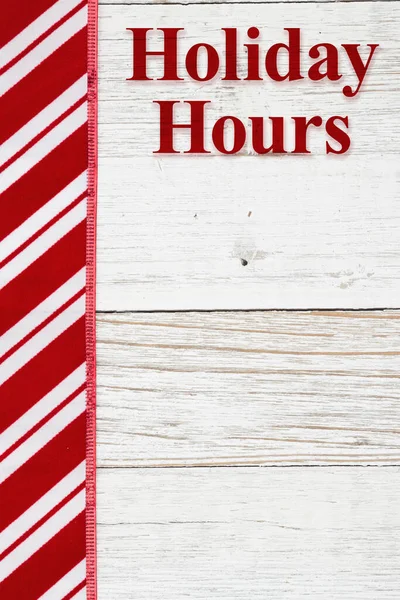 Holiday Hours Message Red White Candy Cane Striped Christmas Border — Stock Photo, Image