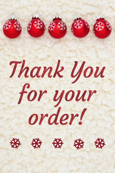 Obrigado Por Sua Mensagem Ordem Com Flocos Neve Vermelhos Enfeites — Fotografia de Stock