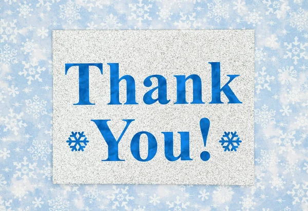 Thank You Greeting Silver Sparkle Greeting Card Blue White Snowflakes — Stock Photo, Image