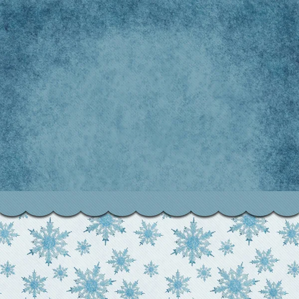 クリスマスや冬のメッセージのためのコピースペースのリボンとグランジブルーの雪の結晶とクリスマスの背景 — ストック写真