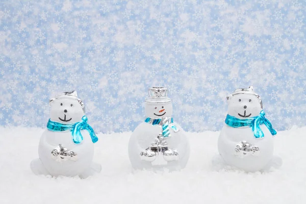 Happy Snowman Bears Snow Snowy Sky Copy Space Winter Christmas — Stock Photo, Image