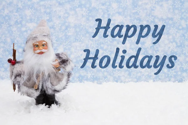 Счастливые Праздники Счастливым Санта Клаусом Шляпе Снег Снежным Небом — стоковое фото
