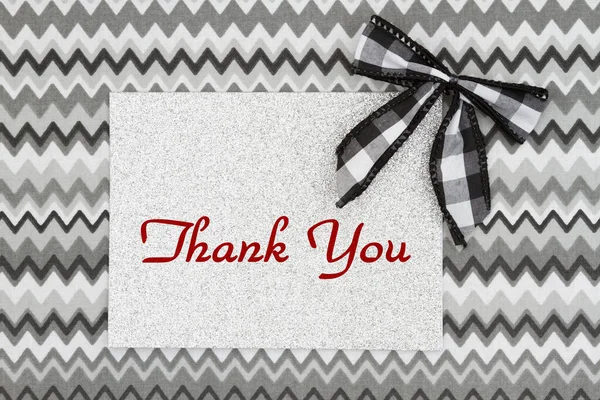 Thank You Silver Glitter Greeting Card Bow Gray Chevron - Stock-foto