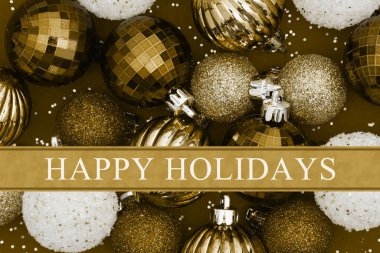 Altın ve beyaz balo süslemeli mutlu bayramlar.