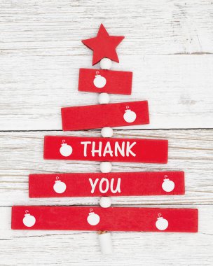 Bayram Teşekkür ederim Kırmızı ahşap Noel ağacını yıpranmış odunla imzala