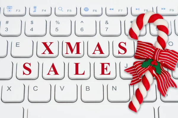 Xmas Sale Message Online Keyboard Candy Cane Ribbon - Stock-foto