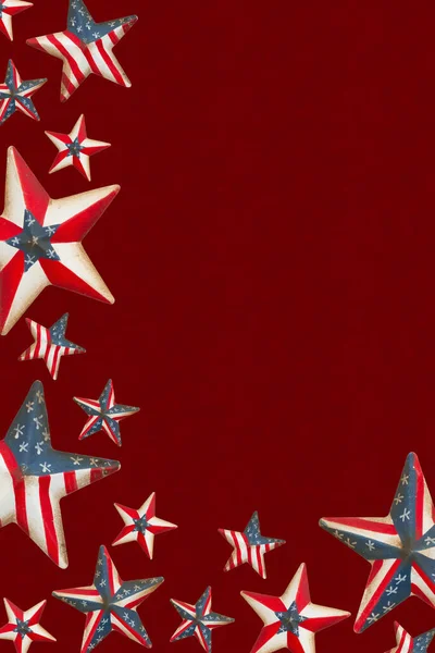 Rood Wit Blauw Usa Vlag Sterren Patroon Frame Rode Achtergrond — Stockfoto