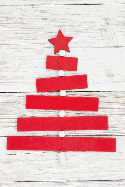 Blanco Rood Hout Kerstboomgrens Met Verweerd Hout Voor Kerst Winterboodschap — Stockfoto