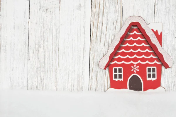 Winter House Snow Weathered Wood Copy Space Winter Christmas Message — Stockfoto