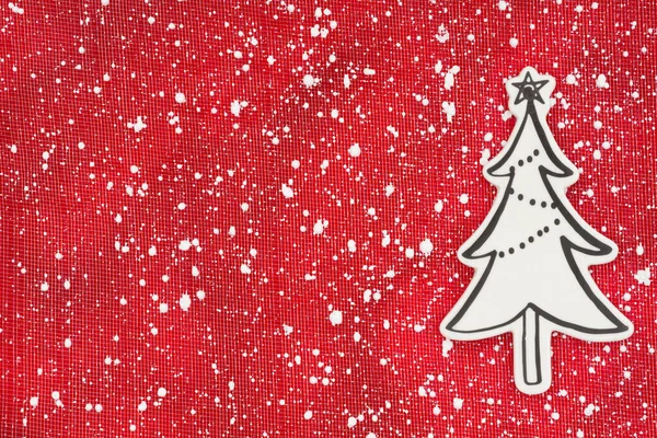 Kerstboom Rood Met Sneeuwvlokken Achtergrond Met Copyspace Voor Kerstboodschap — Stockfoto