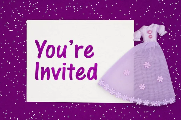 You Invited Greeting Card Purple Fancy Dress — Stock Photo, Image