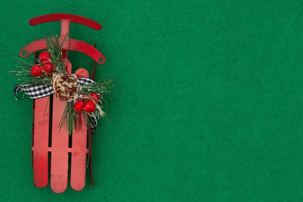 Red Winter Sled Christmas Background Green Felt Your Xmas Winter — Foto Stock