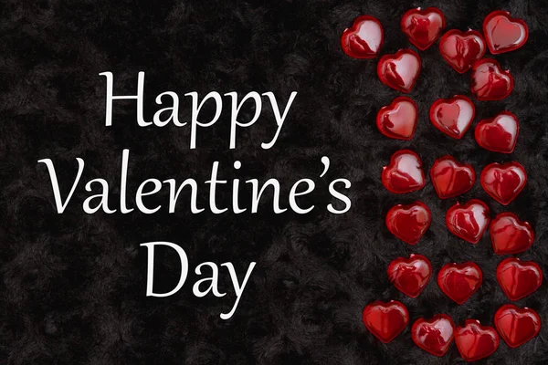 Boldog Valentin Napot Köszöntés Vörös Szívvel Fekete Rózsa Texturált Plüss — Stock Fotó