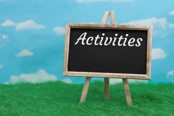 Activities Message Standing Chalkboard Grass Clear Sky — Stock Photo, Image