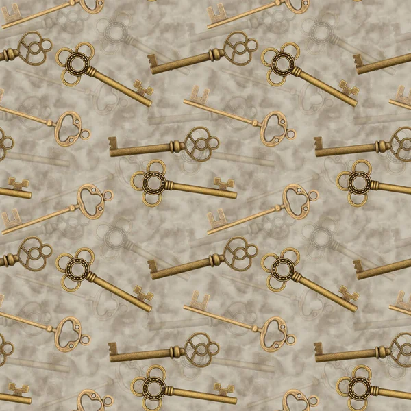 Gold Skeleton Key Seamless Background Repeats Your Key Unlock Message — Stock Photo, Image