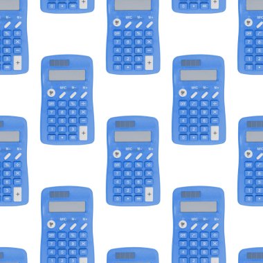Matematik için tekrarlanan ya da iletiyi hesaplayan pürüzsüz arkaplan üzerinde mavi ve beyaz Hesaplayıcı
