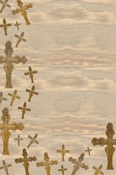 Religionsgrenze Mit Bronzekreuz Auf Holz Mit Kopierraum Für Ihre Religion — Stockfoto