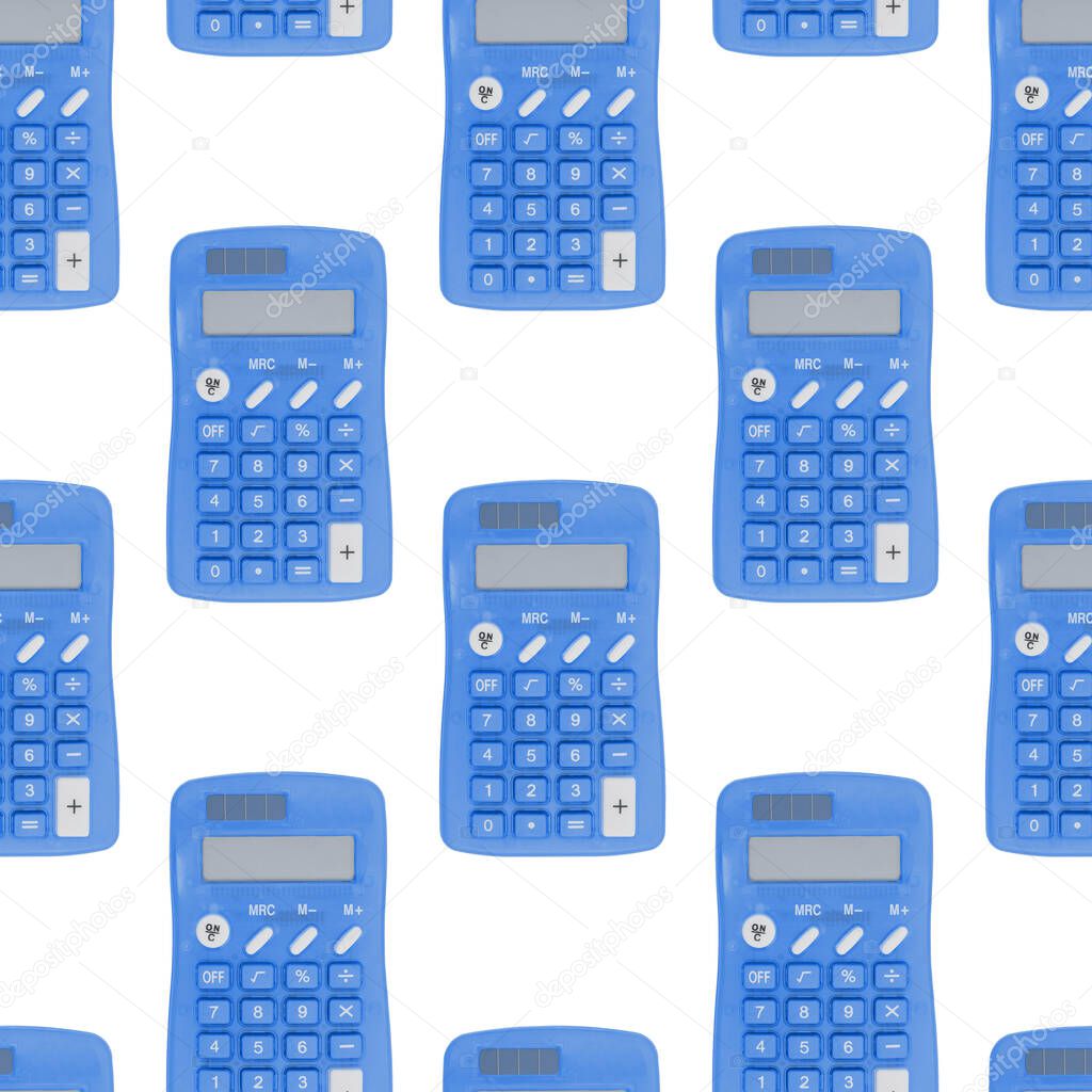 Blue and white Calculator on seamless background that repeats for your math or calculate message