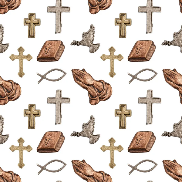 Bronzen Kruis Een Naadloze Achtergrond Die Zich Herhaalt Voor Religie — Stockfoto