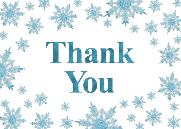 Μήνυμα Σας Ευχαριστούμε Μπλε Και Άσπρες Νιφάδες Χιονιού Για Την — Φωτογραφία Αρχείου