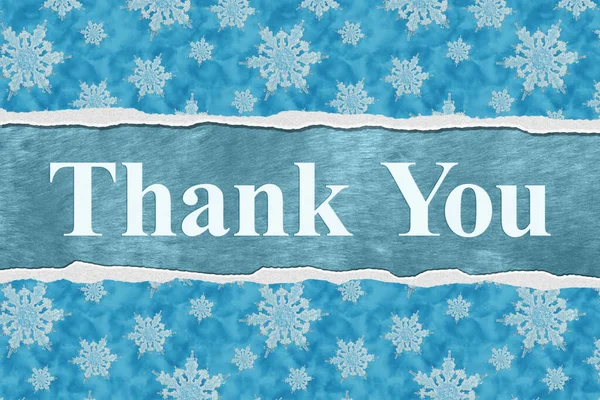 Mensaje Gracias Con Copos Nieve Azules Blancos Para Comunicación Estacional —  Fotos de Stock